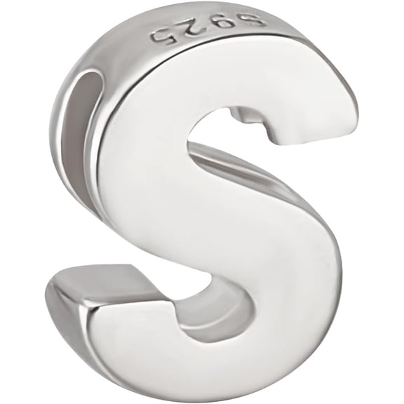 Letter Bead Letter-S Sterling Silver Capital Letter Alphabet Bead Initial Necklace Bracelet Pendant Charm