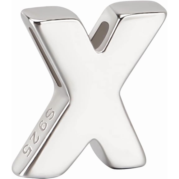 Letter Bead Letter-X Sterling Silver Capital Letter Alphabet Bead Initial Necklace Bracelet Pendant Charm for Jewelry Making Gray