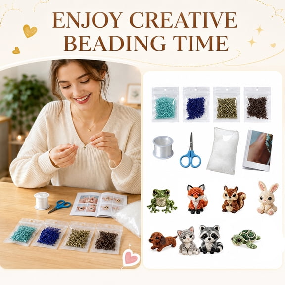 Letter Beads,3D Beaded Animal Kit Tiny 3D Beaded Dog Diy Kit Bead Animal Making Kit Craft Kit for Beginners Cute Desk Decor Handmade Art Project 1 Pack