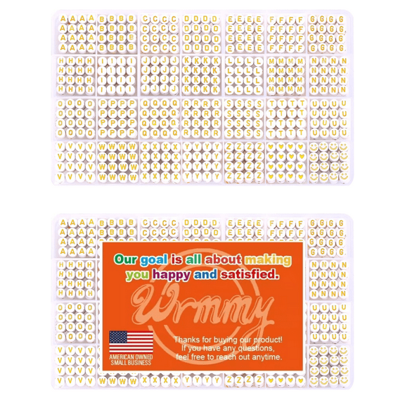 Letter Beads 4X7mm 1400PCS White Alphabet Beads Acrylic Round Shape Loose Beads for Name Bracelets Necklaces Key Chains DIY Black Gold Jewelry Making Kit