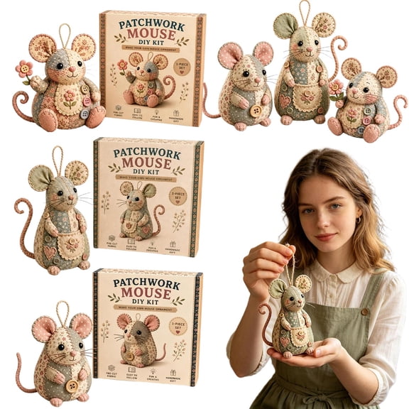 Letter Beads,Diy Patchwork Mouse Craft Kit Finished Crafts for Adults Handmade Ornament Beginner Kits Sewing Project for Home Decor Holiday Gifting 1 Pack
