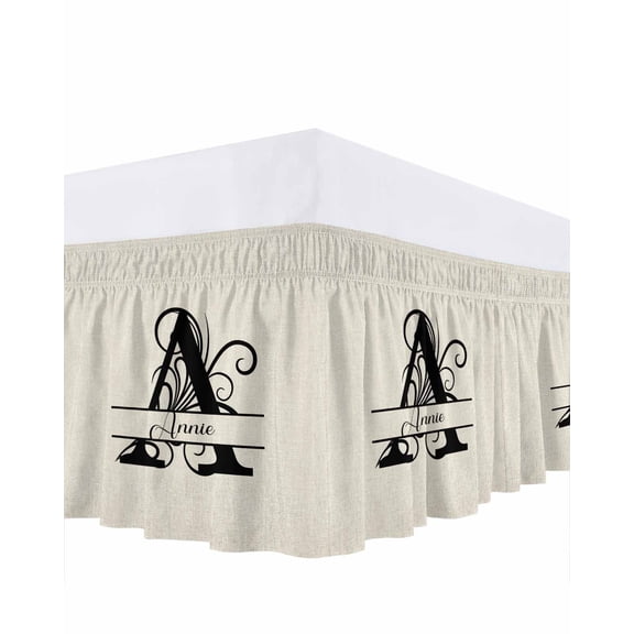 Letter A Bed Skirt Cal King Size, Monogram Words Wrap Around Bed Skirting with Adjustable Elastic Strap, Dust Ruffled Pleated Bedskirts 18 Inch Drop for Bedroom Cal King Beds