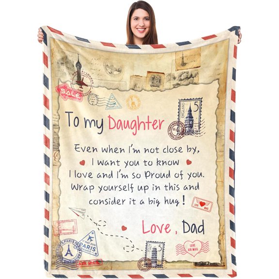 Letter Blanket To My Daughter From Dad Vintage Air Mail Throw Blanket for Bed Couch