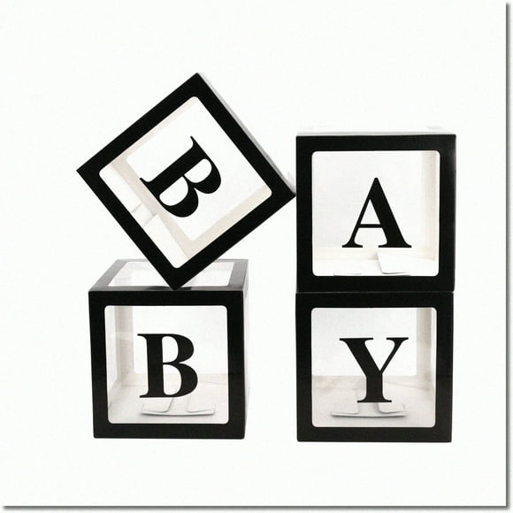 Letter Blocks Giftbox: Clear Baby Boxes for Shower Decor, Gender Reveal & Birthday Party Backdrops. Reusable Favors with Parent Balloon Boxes.
