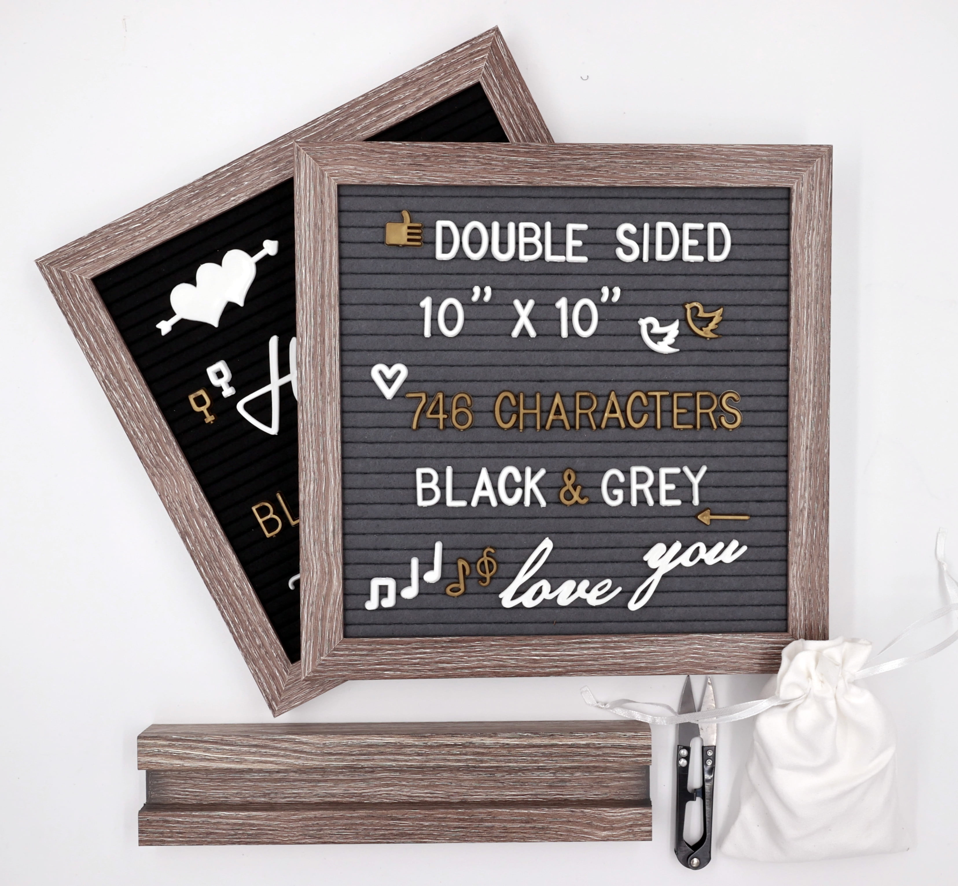 Letter Board 12"x12" Rustic Double Sided (Black & Gray) +746 PreCut