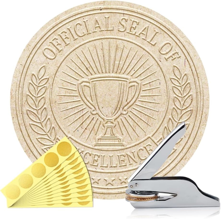 Letter Book Embosser Personalized Official Seal of Excellence Pattern Book Stamp Durable Library Stamp with Handle Set
