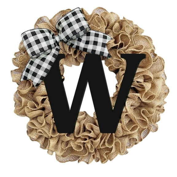 Letter Burlap Wreath With Bow Farmhouse Front Door Decor All Seasons Sign