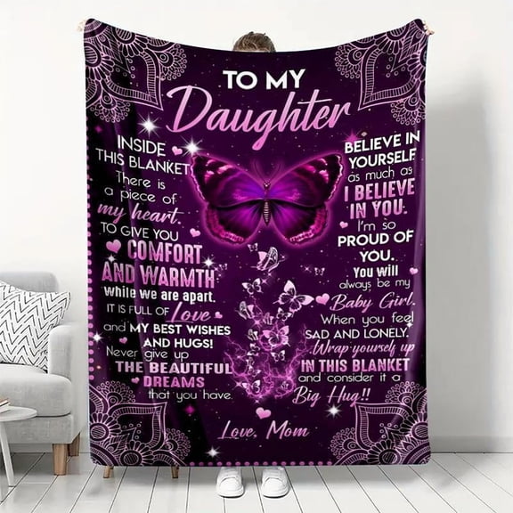 Letter & Butterfly Pattern Blanket, Slogan Print Blanket, 1/2 Counts Soft Warm Throw Blanket, Air-conditioning Quilt, Napping Blanket for Home & Office, Gift for Daughter