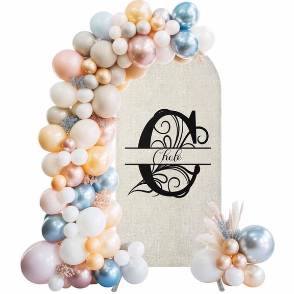Letter C Arch Backdrop Cover 4x1.65 Ft, Spandex Wedding Arch Stand Cover, Monogram Words Round Top Stretch Fitted Background Covers for Birthday Ceremony Party Decor