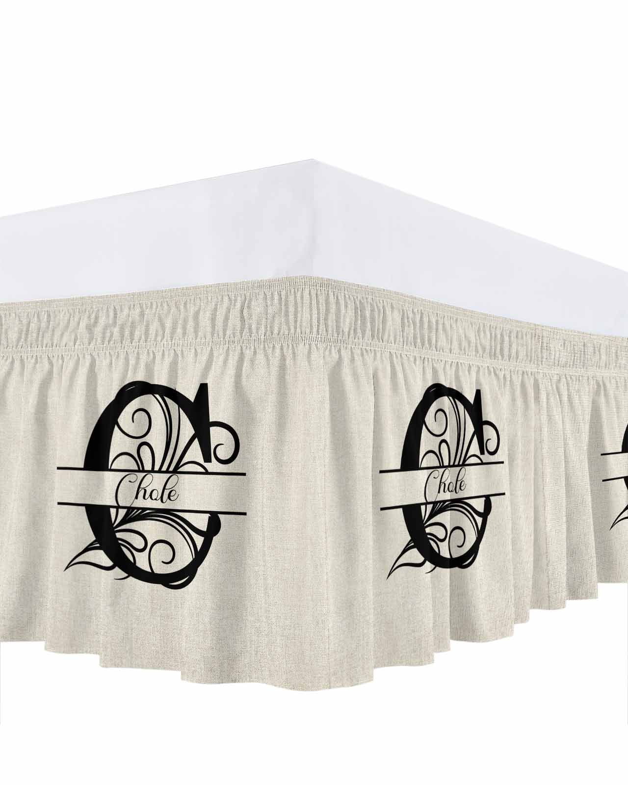 Letter C Bed Skirt Queen Size, Monogram Words Wrap Around Bed Skirting with Adjustable Elastic Strap, Dust Ruffle Pleated Bedskirts 16 Inch Drop for Bedroom Queen Beds