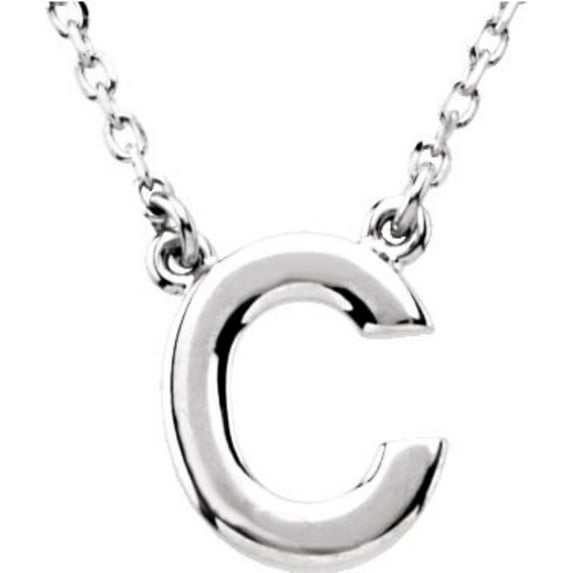Letter C Block Initial 16" Necklace in Sterling Silver