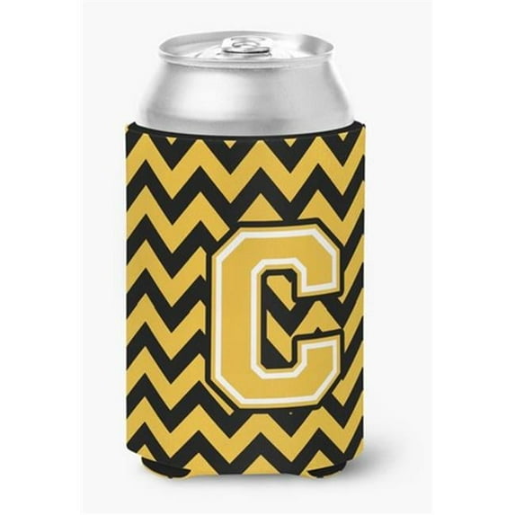 Letter C Chevron Black & Gold Can or Bottle Hugger, 0.25 x 4 x 5.5 in.