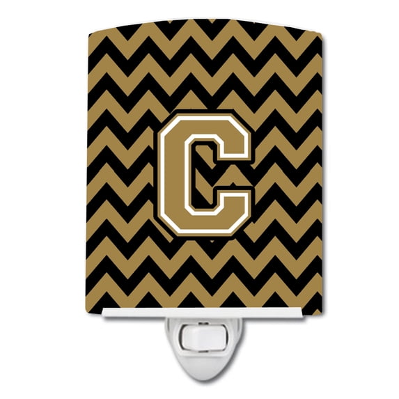 Letter C Chevron Black and Gold Ceramic Night Light