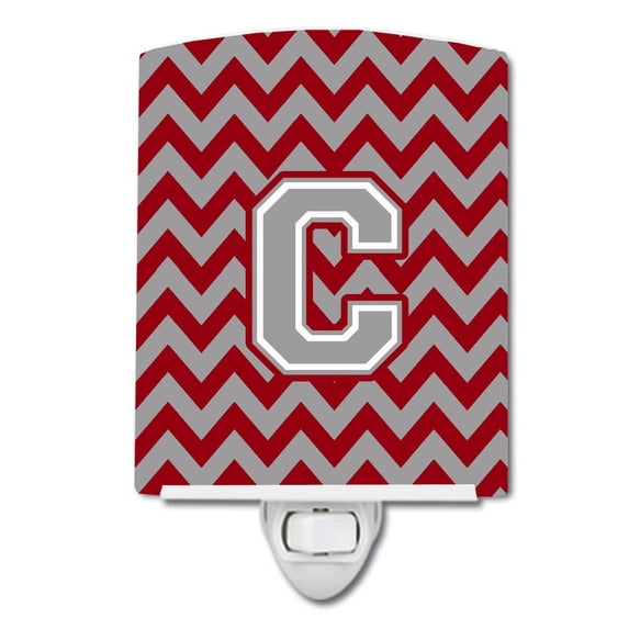 Letter C Chevron Crimson and Grey Ceramic Night Light