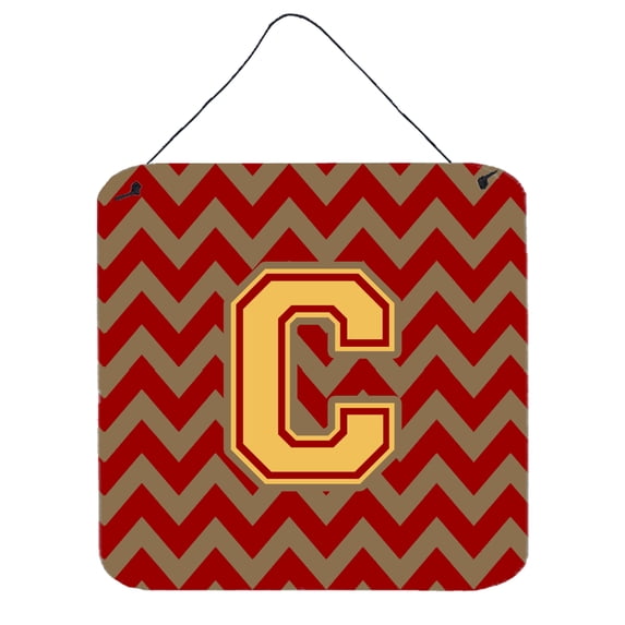 Letter C Chevron Garnet and Gold Wall or Door Hanging Prints