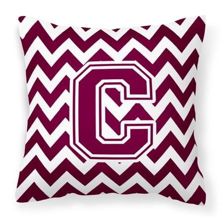Letter C Chevron Maroon and White Fabric Decorative Pillow