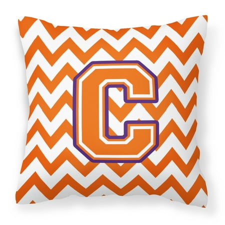 Letter C Chevron Orange and Regalia Fabric Decorative Pillow