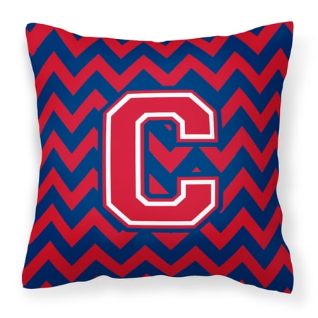 Letter C Chevron Yale Blue and Crimson Fabric Decorative Pillow
