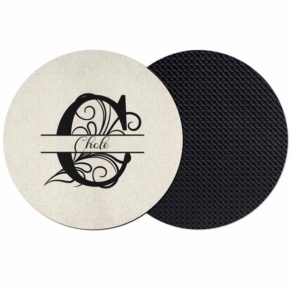 Letter C Coasters Set of 2, Monogram Words Absorbent Coasters for Drinks, Coaster for Bar Office Dining Coffee Table Accessories Decor, Non Slip Round Desk Coaster