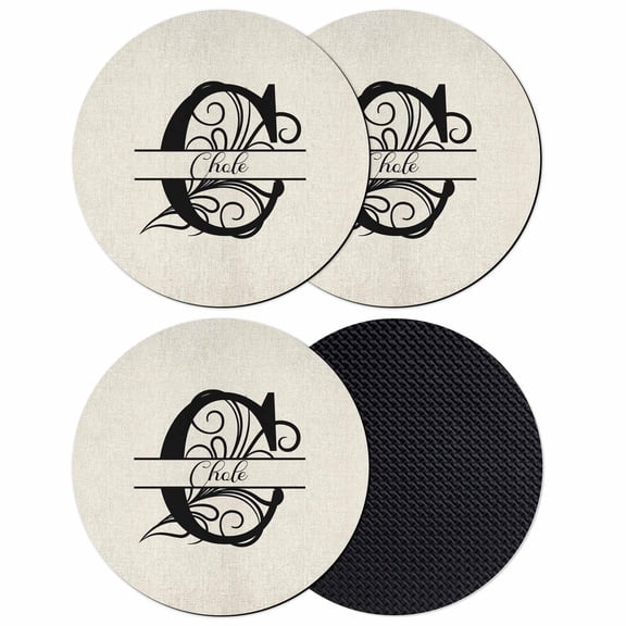 Letter C Coasters Set of 4, Soft Absorbent Coasters for Drinks, Monogram Words Non-Slip Cup Coaster Mat with Rubber Bottom for Home Kitchen Desk Coffee Bar Table Decor 4"