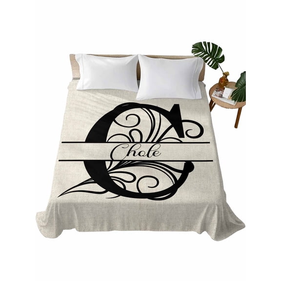 Letter C Flat Sheets Only King Size, Soft Breathable Bed Top Sheets for Mattress, Monogram Words Luxury Bedding Flat Sheets for Home Hotel Bedroom Bed Protection