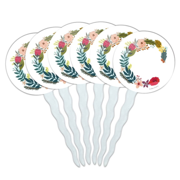 Letter C Floral Monogram Initial Cupcake Picks Toppers Decoration Set of 6