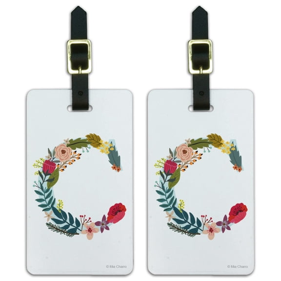 Letter C Floral Monogram Initial Luggage ID Tags Suitcase Carry-On Cards - Set of 2