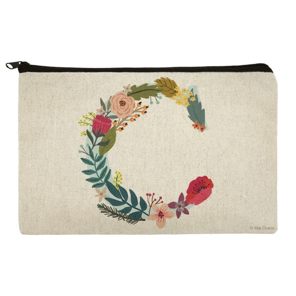 Letter C Floral Monogram Initial Makeup Cosmetic Bag Organizer Pouch