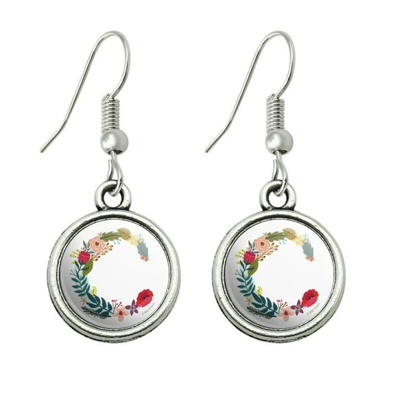 Letter C Floral Monogram Initial Novelty Dangling Drop Charm Earrings