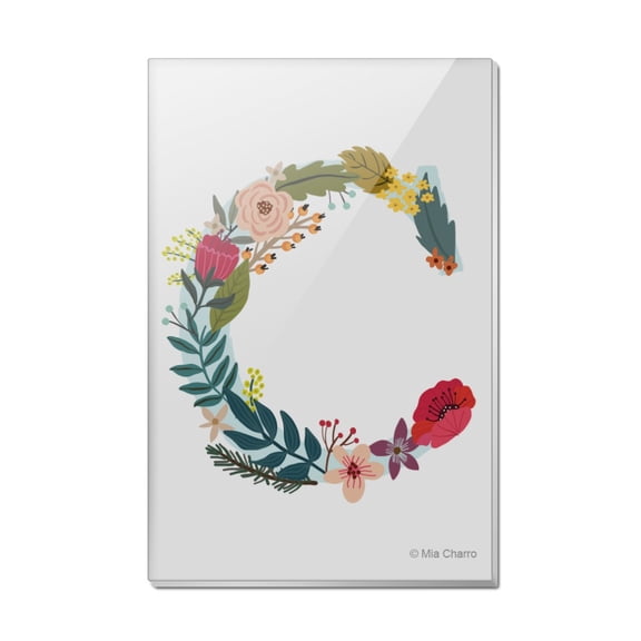 Letter C Floral Monogram Initial Rectangle Acrylic Fridge Refrigerator Magnet