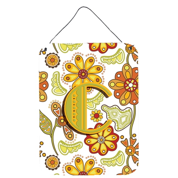 Letter C Floral Mustard and Green Wall or Door Hanging Prints