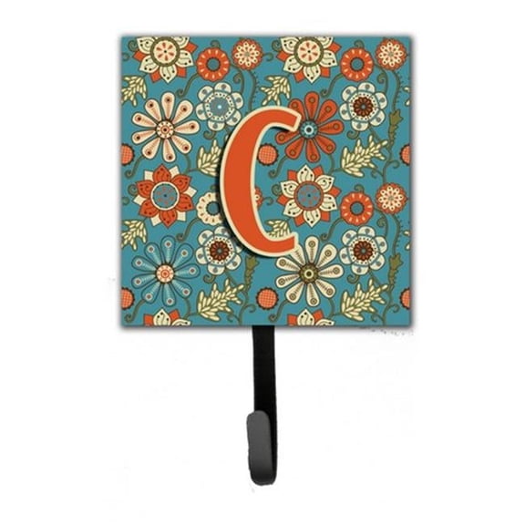 Letter C Flowers Retro Blue Leash & Key Holder