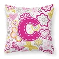 thumbnail image 1 of Letter C Flowers and Butterflies Pink Fabric Decorative Pillow, 1 of 2