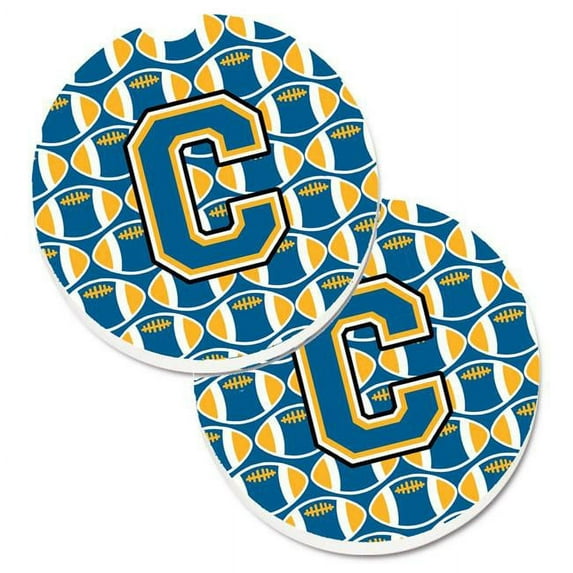 Letter C Football Blue & Gold Set of 2 Cup Holder Car Coaster