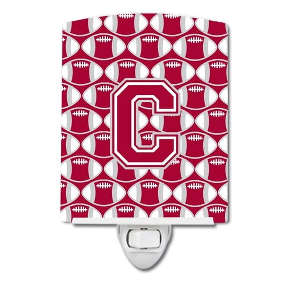 Letter C Football Crimson, Grey & White Ceramic Night Light