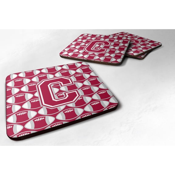 Letter C Football Crimson grey and white Foam Coaster Set of 4
