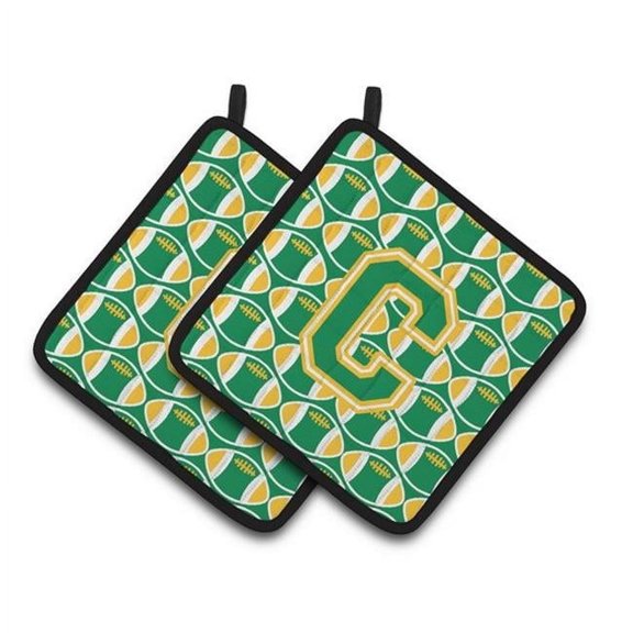 Letter C Football Green & Gold Pair of Pot Holders