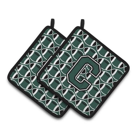 Letter C Football Green & White Pair of Pot Holders