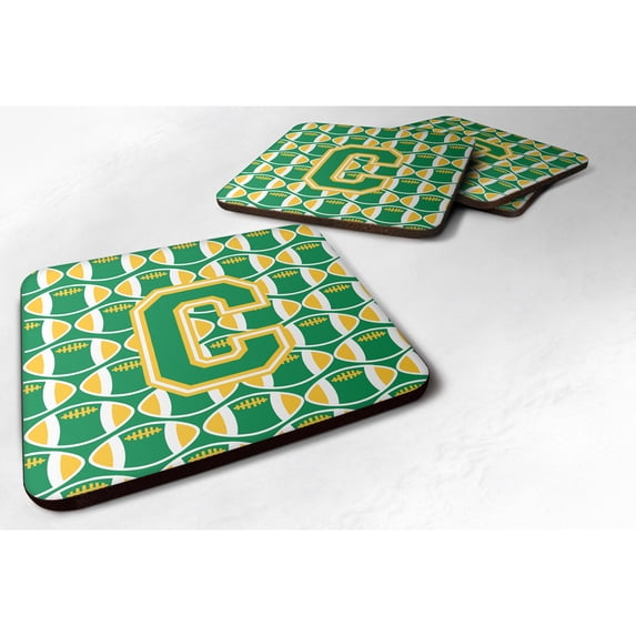 Letter C Football Green and Gold Foam Coaster Set of 4