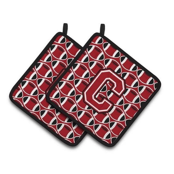 Letter C Football Red - Black & White Pair of Pot Holders