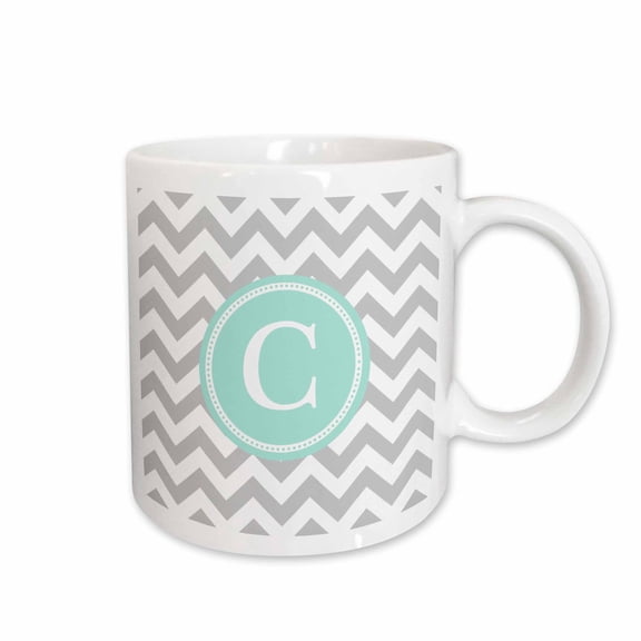 3drose, Letter C Grey and White Chevron with Mint Monogram Personal Initial C, 11oz Mug
