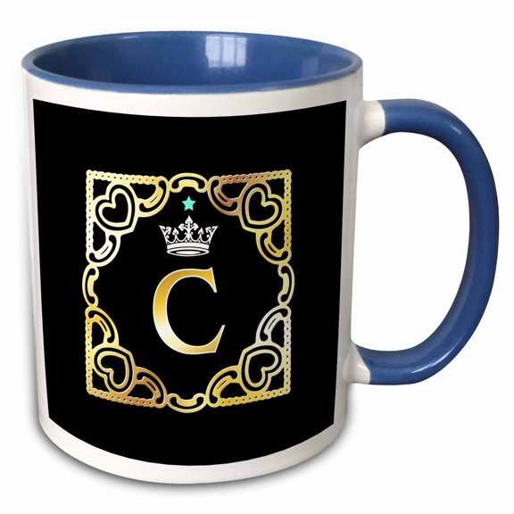 3drose, Letter C- Image of Monogram with Crown and Blue Star- Not Metal Foil, 11oz Two-tone Blue Mug
