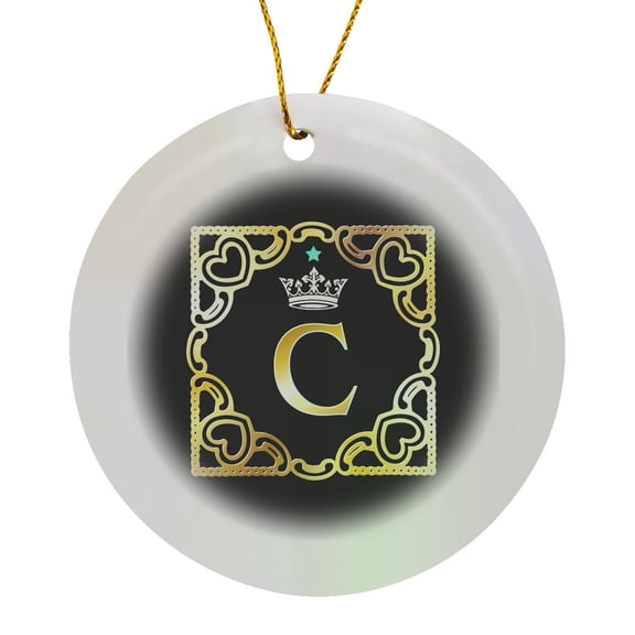 3drose, Letter C- Image of Monogram with Crown and Blue Star- Not Metal Foil, Circle Porcelain Ornament