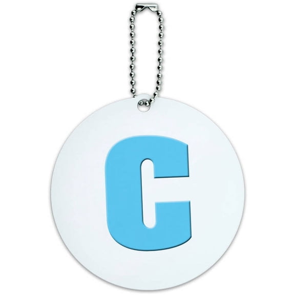 Letter C Initial Baby Boy Block Font Blue Shower Round Luggage ID Tag Card for Suitcase or Carry-On