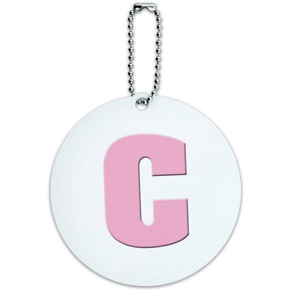Letter C Initial Baby Girl Block Font Pink Shower Round Luggage ID Tag Card for Suitcase or Carry-On