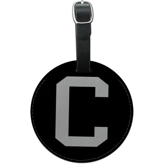 Letter C Initial Black White Round Leather Luggage ID Tag Suitcase Carry-On