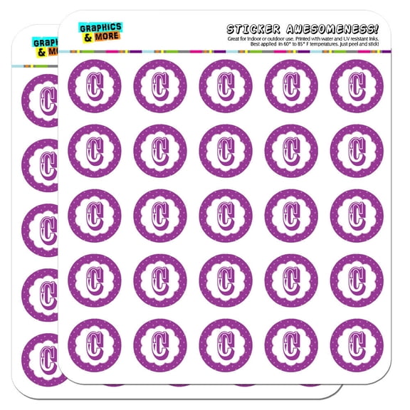 Letter C Initial Flower Purple 1" Scrapbooking Crafting Stickers