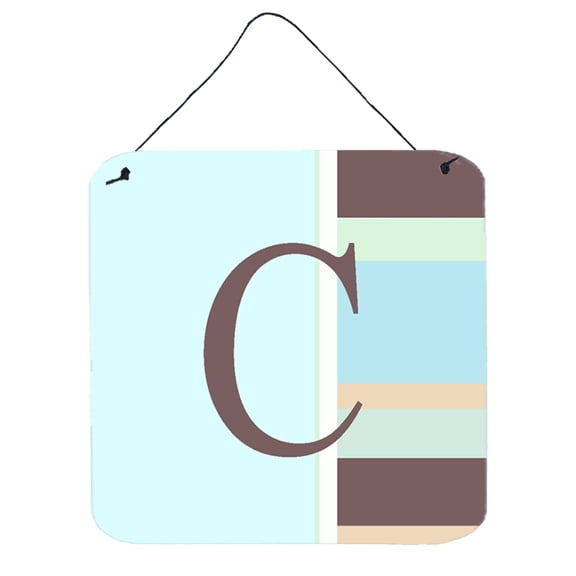 Letter C Initial Monogram - Blue Stripes Wall or Door Hanging Prints