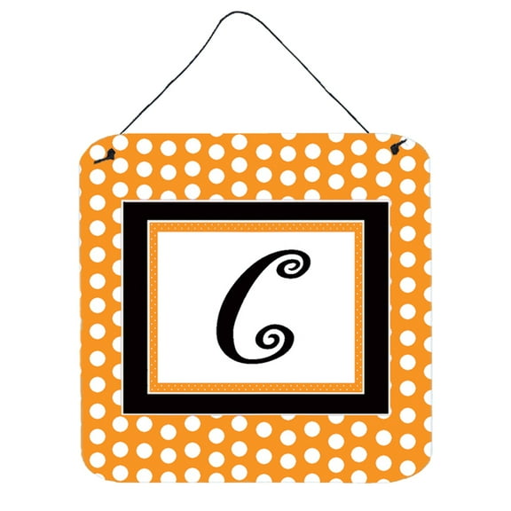 Letter C Initial Monogram - Orange Polkadots Wall or Door Hanging Prints