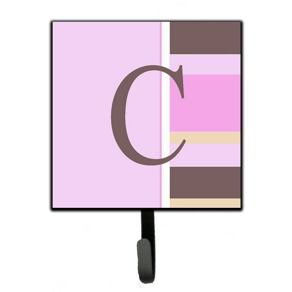 Letter C Initial Monogram - Pink Stripes Leash or Key Holder